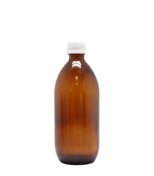 Product image of Amber Glass Generic Bottle With Tamper Proof Cap White (28mm Neck)