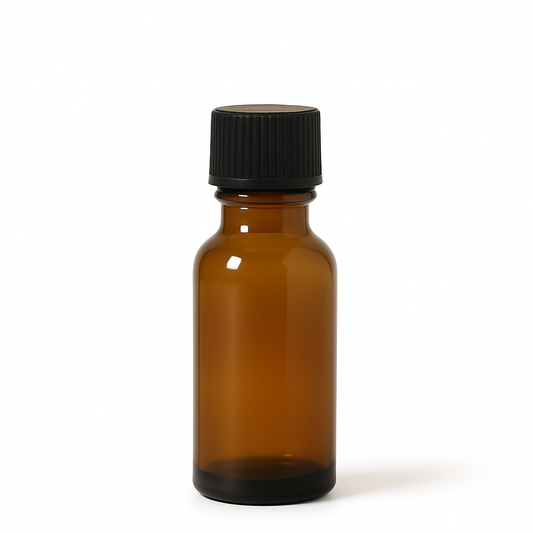 Product image of Amber Glass Aromatherapy Bottle 18mm Neck With Black Screw Cap