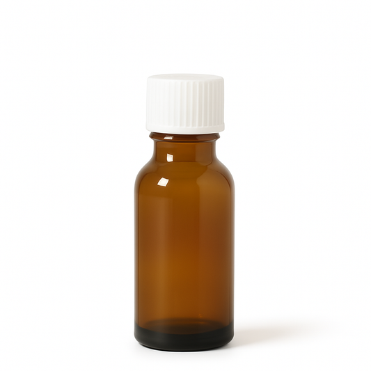 Product image of Amber Glass Aromatherapy Bottle 18mm Neck With White Screw Cap