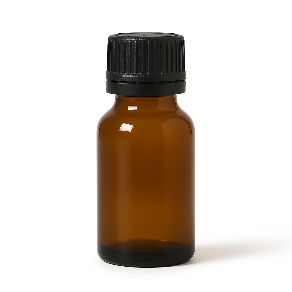 Product image of Amber Glass Aromatherapy Bottle 18mm Neck With Black Fast Flow Dropper Cap