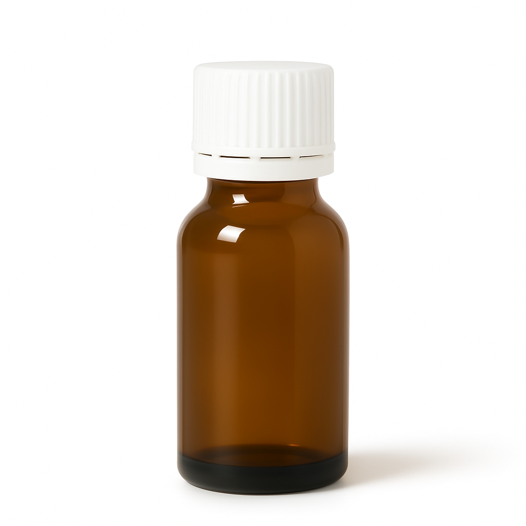 Product image of Amber Glass Aromatherapy Bottle 18mm Neck With White Fast Flow Dropper Cap